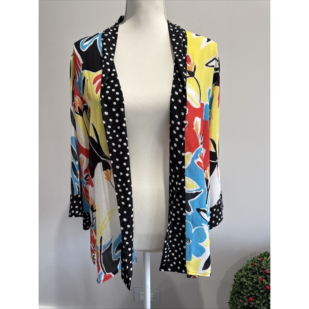 Multiples Sz PXL Sunnyland Gorgeous Polka-Dot Floral Art-to-Wear Open Cardigan